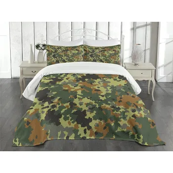 Přehoz na lůžko ABAKUHAUS, Camo, Přehoz na postel 170 cm x 220 cm + 1 povlak na polštář