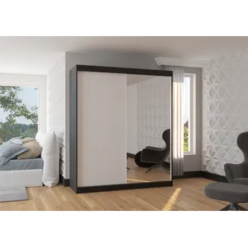 Šatní skříň ADRK Šatní zrcadlová skříň posuvná VIKI B-W 180, bílá/černá