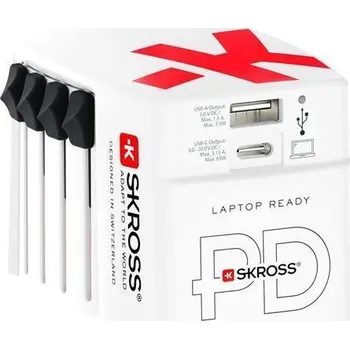 Elektronika Cestovní adaptér, bílá, 1x USB-A / 1x USB-C PD, 65W, kabel USB-C, SKROSS 1.302333