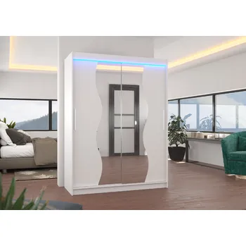Šatní skříň ADRK Šatní zrcadlová skříň posuvná s LED osvětlením RENZO W 150 L, bílá