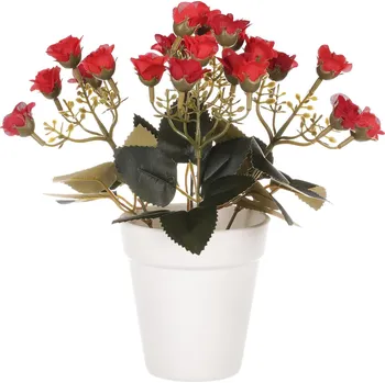 umělá květina Růže mini v bílém obalu - umělá, červené květy