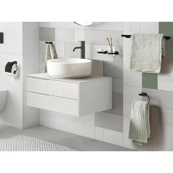 Nábytek 6dílná sada koupelnového příslušenství Černý hliník pohár a mýdlenka Koupelnové doplňky Moderní styl Beliani