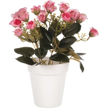 umělá květina Růže mini v bílém obalu - umělá, růžové květy