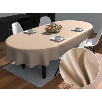 ubrus Velký oválný bavlněný saténový ubrus ST-017 Béžový 160x220 cm