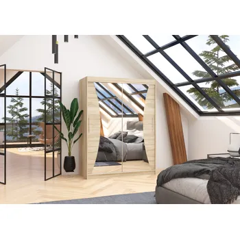 Šatní skříň ADRK Šatní zrcadlová skříň posuvná MAX S 150, dub sonoma