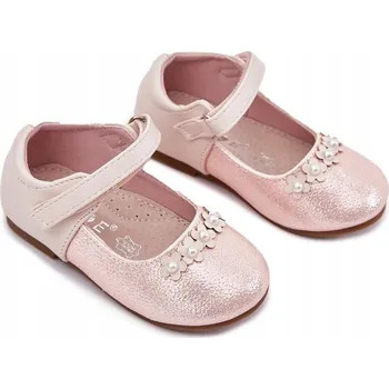 Dívčí bačkory Dětské balerínky z EKO kůže, růžové, se zapínáním NA SUCHÝ ZIP a s kytičkami, velikost 21
