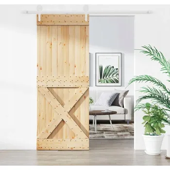 Interiérové dveře VidaXL Posuvné dveře s kováním, 90x210 cm, masivní borové dřevo