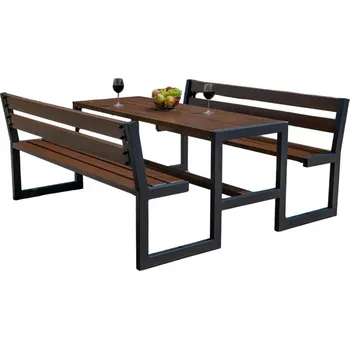 Zahradní sestava Moderní piknikový set s opěradlem Modern z oceli a olšového dřeva Ratan