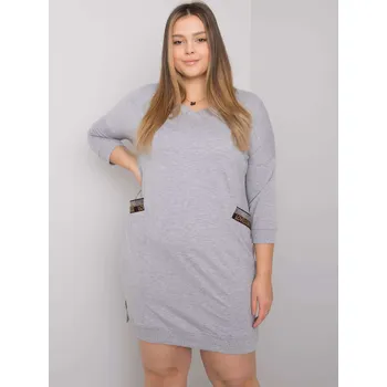 Světle šedé mikinové šaty s kapsami RV-SK-6836.55P-gray Velikost: ONE SIZE