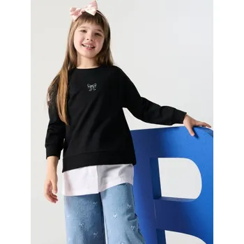 Dětská móda Sinsay - Mikina s našitým košilovým lemem - černá - 3218J-99X - 3218J-99X-104