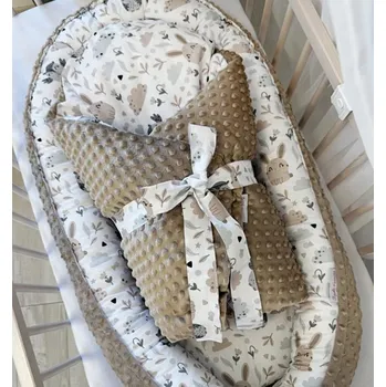 Hnízdečko pro miminko Sada do postýlky pro miminko – hnízdečko a zavinovačka Králíček a sova