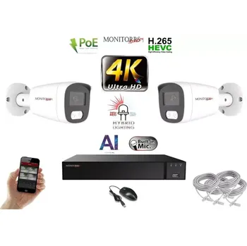 Kompletní kamerový systém Monitorrs Security AI Hybrid Light IP 2 kamerový set 8 Mpix WTube (6484K2) (Monitorrs Security)