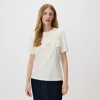 Dámské tričko Reserved - Tričko s květovanou aplikací - tělová - 375GU-02X - 375GU-02X-S