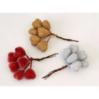 umělá květina Srdíčko třpytivé na drátku 6 ks - STŘÍBRNÉ