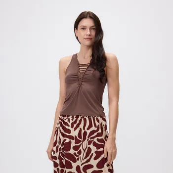 Dámské tričko Reserved - Top s viskózou - hnědá - 582GW-88X - 582GW-88X-S