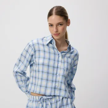 Pánská košile Reserved - Krátká kostkovaná košile - bleděmodrá - 194IH-05X - 194IH-05X-L