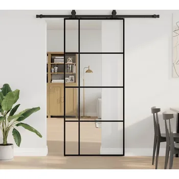 Interiérové dveře vidaXL Posuvné dveře se sadou kování 90x205 cm ESG Glass [3375810] Barva: Černá