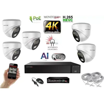 Kompletní kamerový systém MS AI Hybrid Light IP 5 kamerový set se switchem 8 Mpix WDome (6481K5B) (Monitorrs Security)
