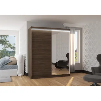 Šatní skříň ADRK Šatní zrcadlová skříň posuvná s LED osvětlením VIKI CH 180 L, choco