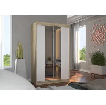 Šatní skříň ADRK Šatní zrcadlová skříň posuvná MARVIN S-W 120, bílá/dub sonoma