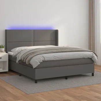 Postel vidaXL Box spring postel matrace a LED 180x200cm umělá kůže [3139337] Barva: Šedá