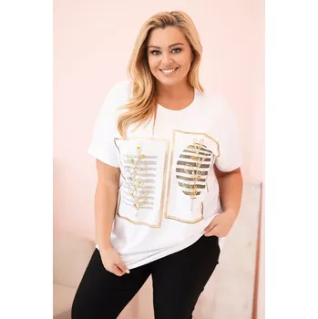 Dámská halenka Kesi Włoski Dámská bavlněná halenka Plus Size s kamínky bílá + khaki Kesi Włoski bílá 3335056