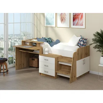 Dětská postel Slevadoma Patrová postel SPEYS, 90 x 200 cm, s psacím stolem a komodou Barva: bílá + antracit
