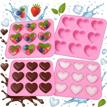 Tvořítko na led 4x Silikonová Forma na Led, Čokoládu SRDCE - 9 Snadné Vyjmutí SRDÍČEK