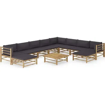 Zahradní sestava Bambusová zahradní sedací souprava VidaXL, šedá, 11 dílů
