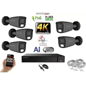 Kompletní kamerový systém Monitorrs Security AI Hybrid Light IP 5 kamerový set 8 Mpix GTube (6483K5) (Monitorrs Security)