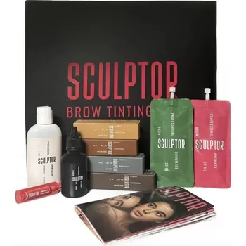 Barva na řasy a obočí XXL Sada pro barvení obočí Sculptor – barva na obočí, odstraňovač barvy, oxidant