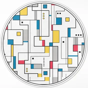 Obraz Kulatý Koberec Vinyl průměr 50 cm Skvrny, linie a rostliny, abstraktní boho vzor