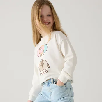 Dívčí tričko Reserved - Bavlněné tričko s&nbsp;dlouhými rukávy Pusheen - krémová - 515DB-01X - 515DB-01X-134