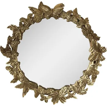 Zrcadlo Zlaté antik nástěnné zrcadlo s ozdobným lemem s motýlky - Ø 34*5 cm