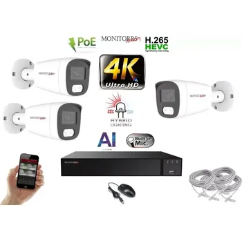Kompletní kamerový systém Monitorrs Security AI Hybrid Light IP 3 kamerový set 8 Mpix WTube (6484K3) (Monitorrs Security)