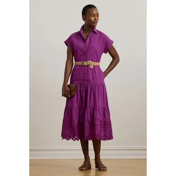 Dámské šaty Bavlněné šaty Lauren Ralph Lauren fialová barva, midi, 200970821 45X, vel. 36