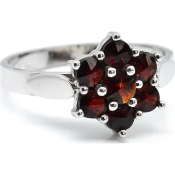Prsten Stříbrný prsten kytka český granát Avery - 58, Rhodiování