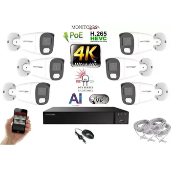 Kompletní kamerový systém Monitorrs Security AI Hybrid Light IP 6 kamerový set 8 Mpix WTube (6484K6) (Monitorrs Security)