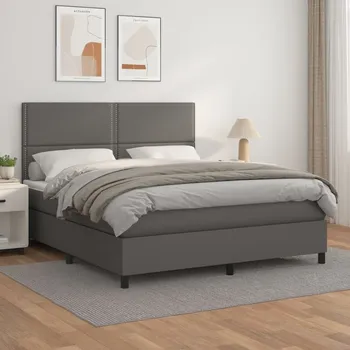 Postel vidaXL Box spring postel s matrací 180x200 cm umělá kůže [3142799] Barva: Šedá