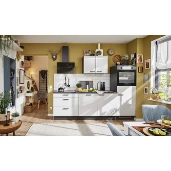 Kuchyňská linka Kuchyňská linka se spotřebiči, dřezem a dřezovou baterií Naturel 260x60x92 cm mat kamenně šedá lesklá 662PKW526018R