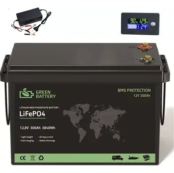 Autobaterie Baterie LiFePO4 12,8V 300Ah, 3840Wh, BMS, Lithium-železo-fosfátová baterie, nabíječka 7A součástí balení, LCD ukazatel stavu baterie (Náhrada za trakční baterie, lithiová baterie, BMS, LiFePO4 baterie, solární baterie)