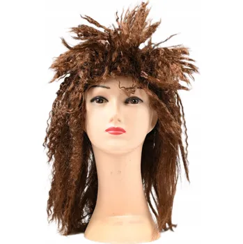 Karnevalová paruka PARUKA KUDRNATÁ KUDRNATÉ HNĚDÉ UMĚLÉ VLASY KOSTÝM PÁRTY PŘEVLEK