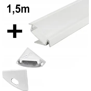 LED osvětlení LED Profil ROHOVÝ BÍLÝ hliníkový 1,5m pro LED pásky + KRYT + ZÁSLEPKY