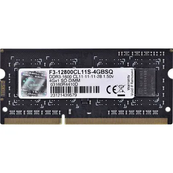 Operační paměť G.Skill 4GB DDR3-1600 SQ RAM modul pro notebooky DDR3 4 GB 1 x 4 GB 1600 MHz 204pinový SO-DIMM F3-12800CL11S-4GBSQ