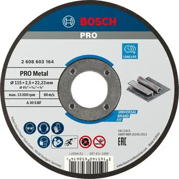 Řezný kotouč Řezný kotouč Bosch PRO Metal 115 x 2,5 mm 2608603164