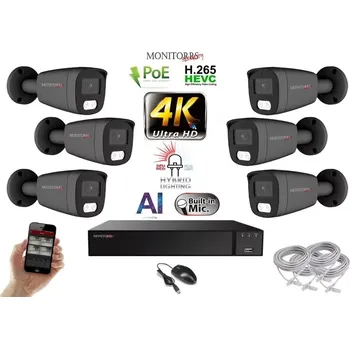 Kompletní kamerový systém Monitorrs Security AI Hybrid Light IP 6 kamerový set 8 Mpix GTube (6483K6) (Monitorrs Security)
