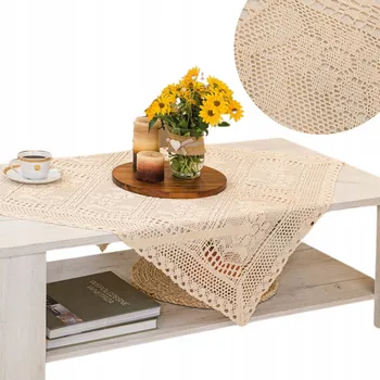ubrus Krémový bavlněný háčkovaný ubrus s krajkovým vzorem 85x85 cm ve stylu BOHO
