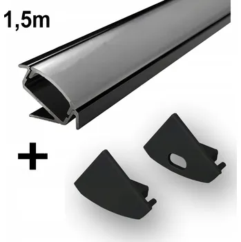 LED osvětlení LED Profil ROHOVÝ ČERNÝ hliníkový 1,5m pro LED pásky + KRYT + ZÁSLEPKY