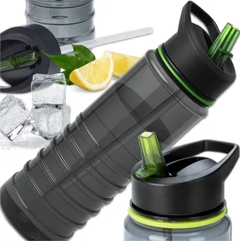 Láhev Tritanová láhev 750 ml se slámkou, šedá, bez BPA