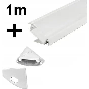 LED osvětlení LED rohový profil BÍLÝ hliníkový 1m pro LED pásky + KRYT + ZÁSLEPKY